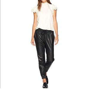 REBECCA TAYLOR Black Faux Vegan Leather Track Joggers - Size 10